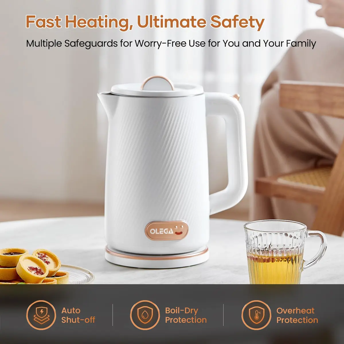 OLEGA Electric Kettle 1.8L | 1500W Stainless Steel Water Boiling Kettle with Auto Shut-Off - view 3