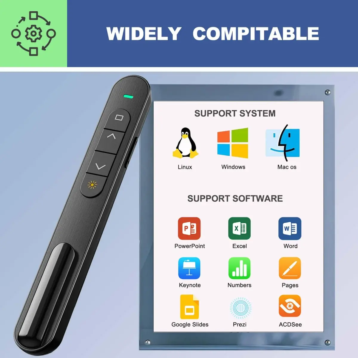 QUI Presentation Clicker with Volume Control, Wireless Presenter Remote | Plug & Play 2.4GHz USB Slide Advancer Compatible with Mac/Windows, Keynote, Google Slides - view 7