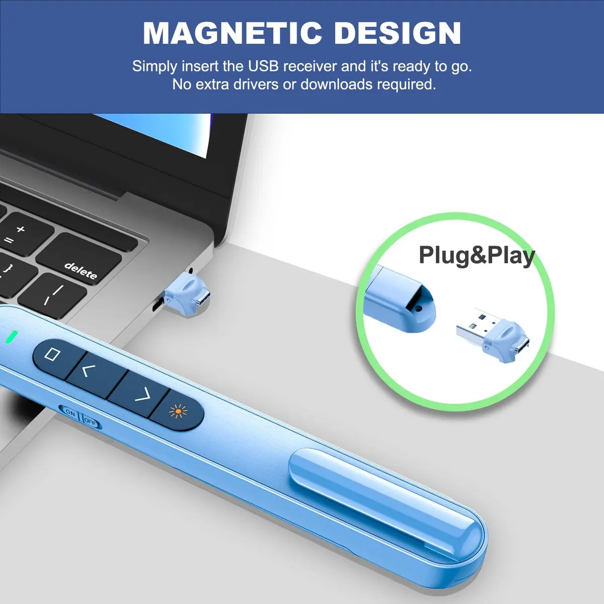 QUI Presentation Clicker with Volume Control, Wireless Presenter Remote, Blue | 328ft Wireless Range - view 5