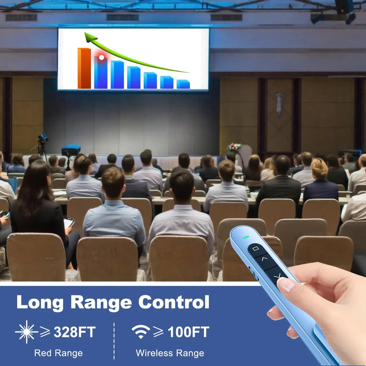 QUI Presentation Clicker with Volume Control, Wireless Presenter Remote, Blue | 328ft Wireless Range - view 6