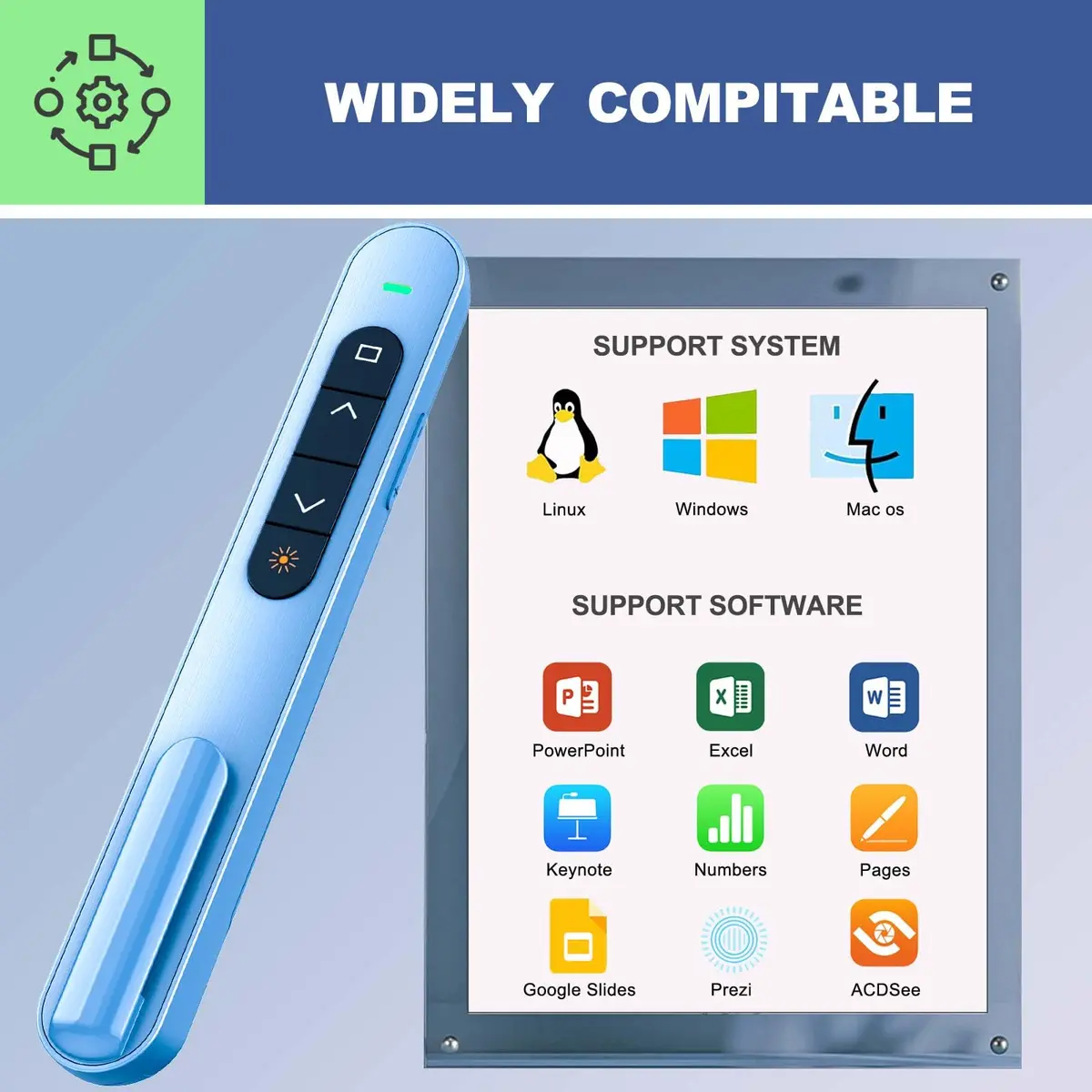 QUI Presentation Clicker with Volume Control, Wireless Presenter Remote, Blue | 328ft Wireless Range - view 7