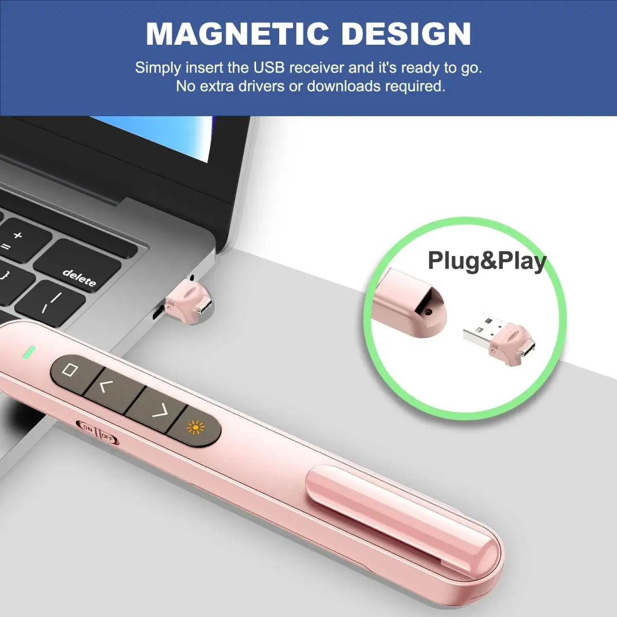 QUI Presentation Clicker with Volume Control, Wireless Presenter Remote, Pink | 328ft Wireless Range - view 5