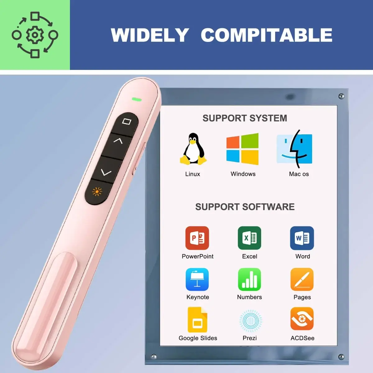 QUI Presentation Clicker with Volume Control, Wireless Presenter Remote, Pink | 328ft Wireless Range - view 7