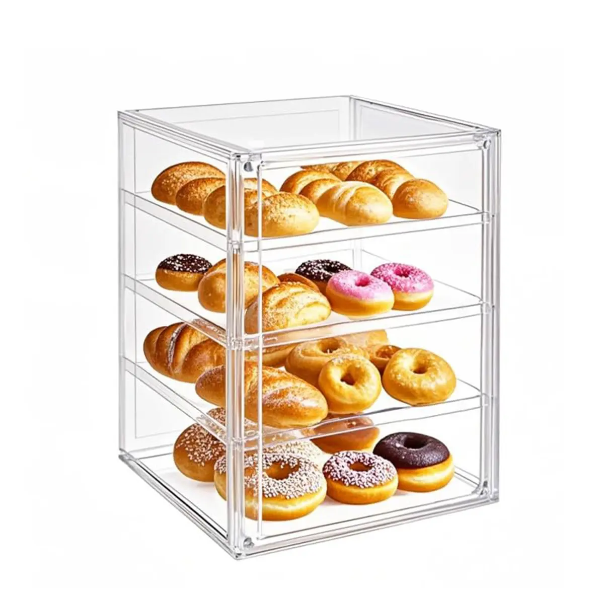 QIYUNI 4-Tier Acrylic Pastry Display Case | 38.1cm (15") Wide, 21L - main product image