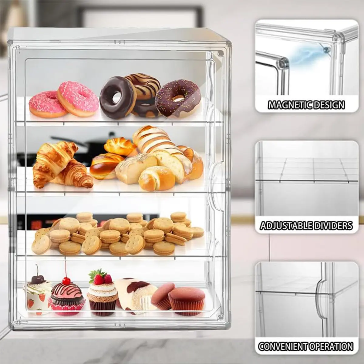 QIYUNI 4-Tier Acrylic Pastry Display Case | 38.1cm (15") Wide, 21L - view 3