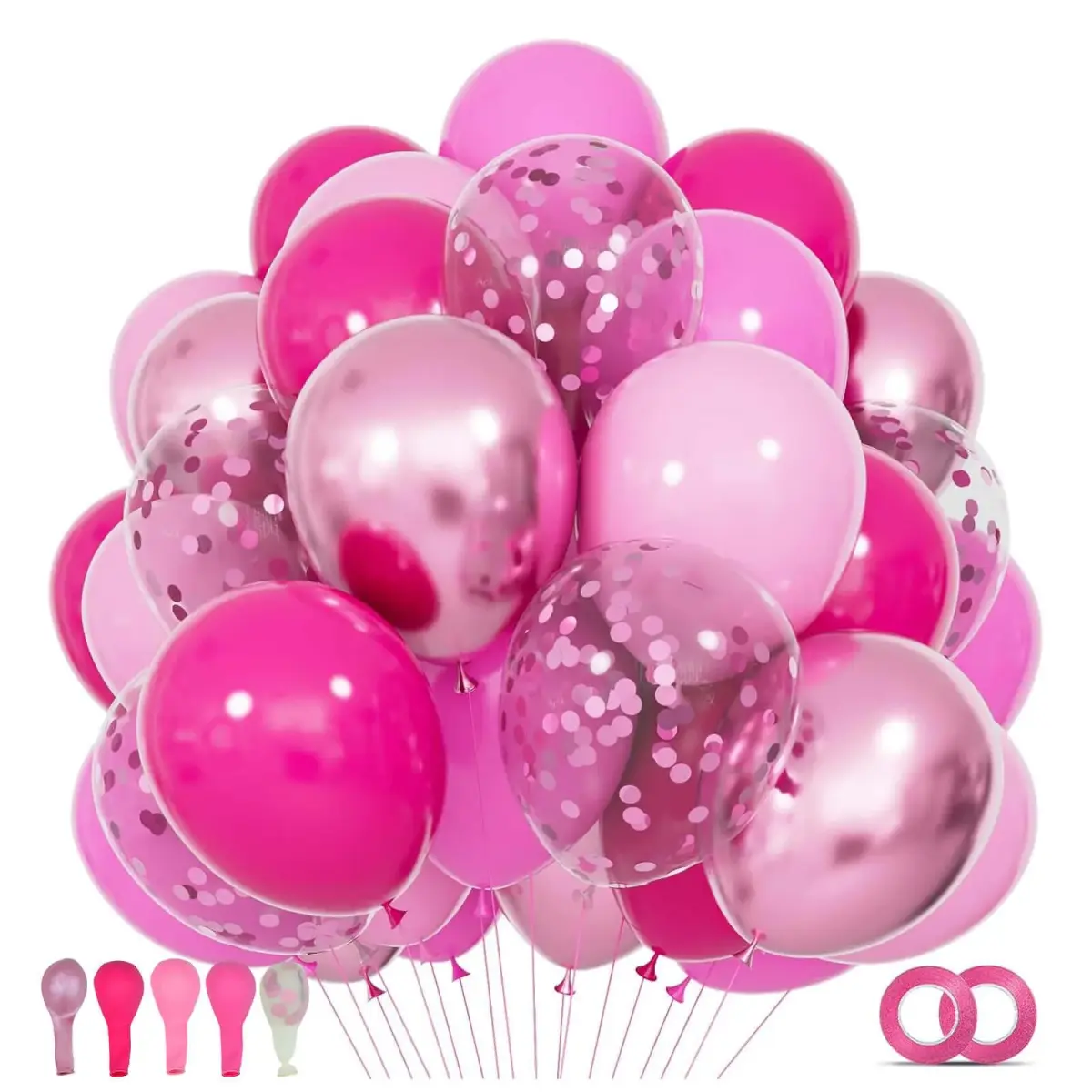 KUULBELA 68Pcs Pink Balloons Kit 12 Inch Metallic Pink Balloon, Baby Pink Party Balloons with Ribbons | Assorted Colors Balloon - main product image