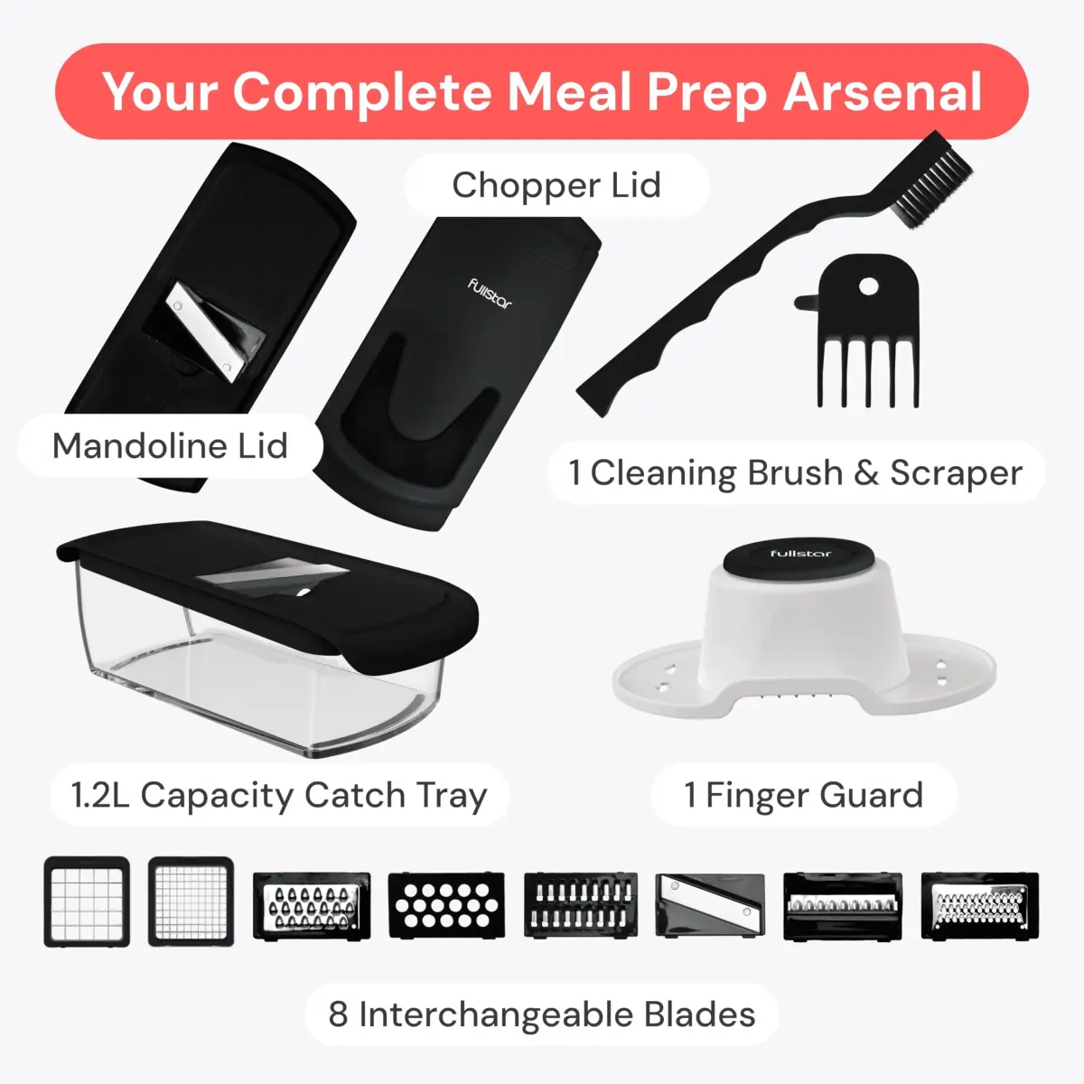 Fullstar Pro Original Vegetable Chopper & Mandoline Slicer Kitchen Gadget 1.2L (4-Cup) Black - view 8