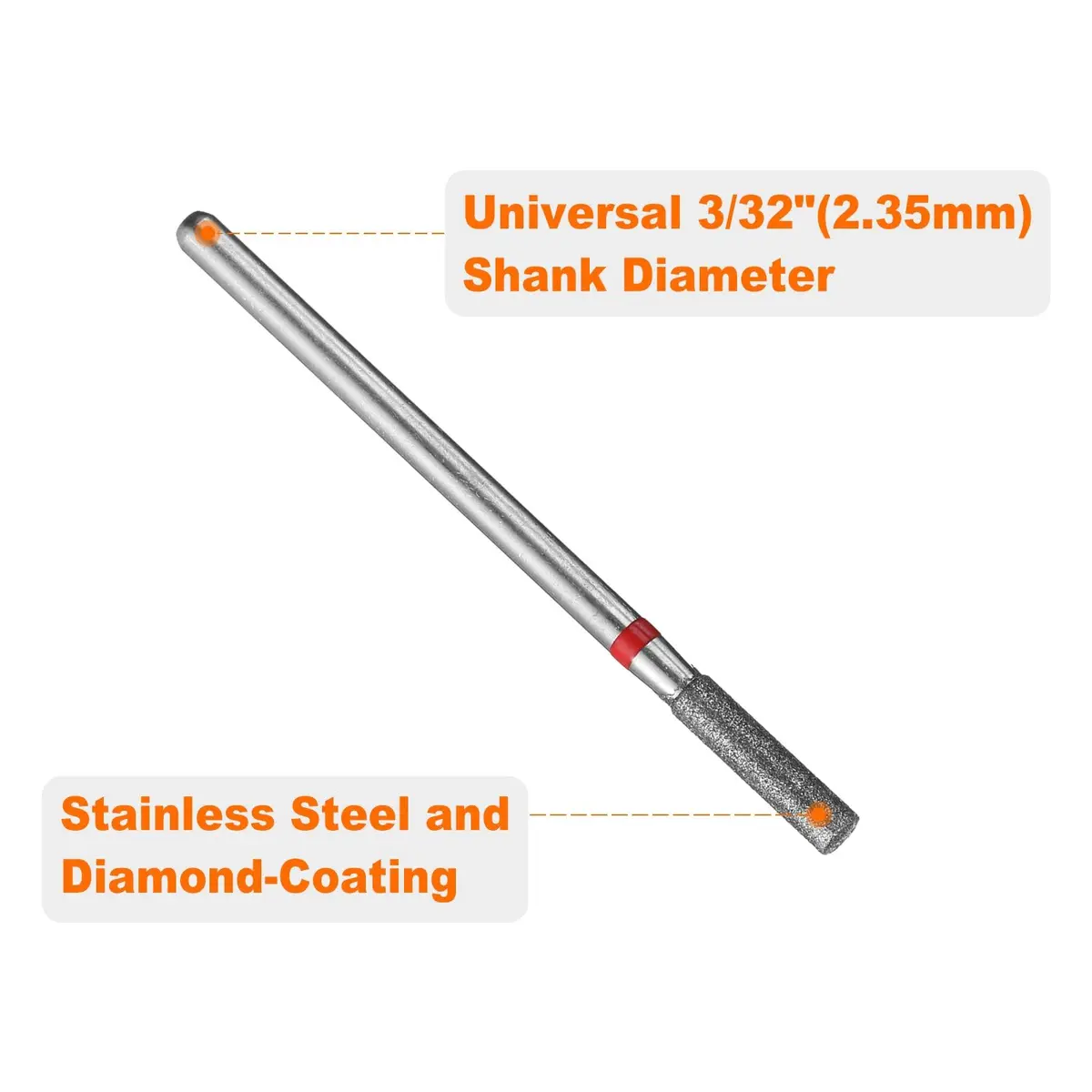 HARFINGTON Diamond Grinding Bit 2.5mm Cylinder Head 10mm Length | Stainless Steel & Diamond Coating, Suitable for Ceramic, Glass, Nails - view 4
