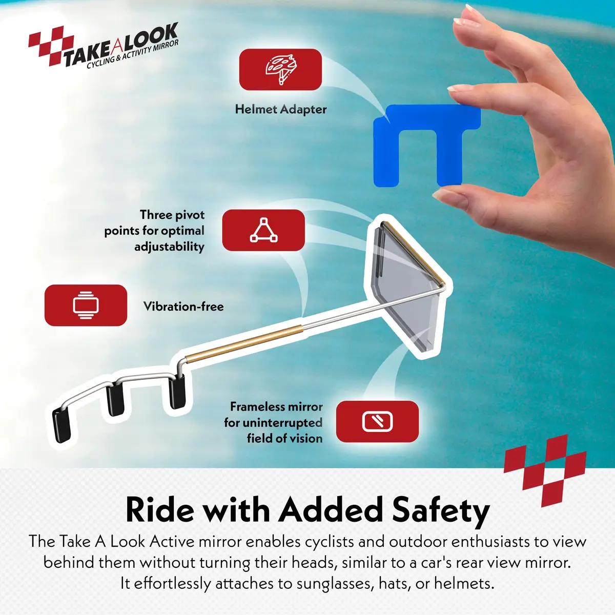 Take A Look Cycling Mirror with Helmet Adapter, Left-Side | Clear View for Bike & Outdoor Activities - view 2