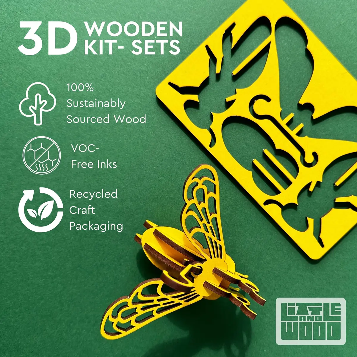 Little & Wood Woodlet: Small - Dragonfly - Green | 3D Wooden Insect Puzzle for Kids 6+ - view 6