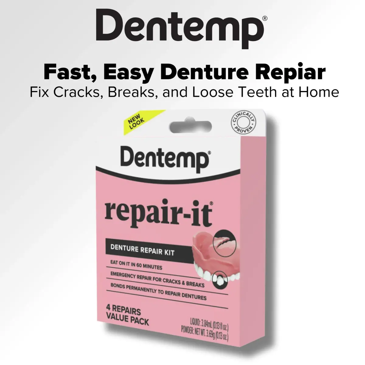 Dentemp Repair-It Advanced Formula Denture Repair Kit 4 Repairs (3.84ml / 0.032kg) | Fixes Cracks, Replaces Loose Teeth - view 3