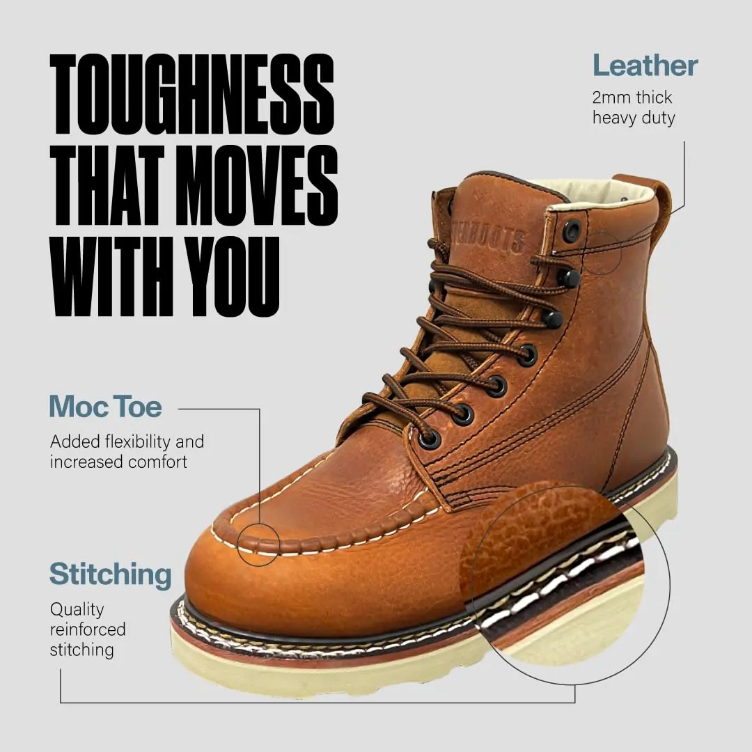 EVER BOOTS Moc Toe Work Boots for Men, Lightweight Leather Construction, Steel Shank, US 12 (Brown) | Goodyear Welted Industrial Safety Footwear - view 3