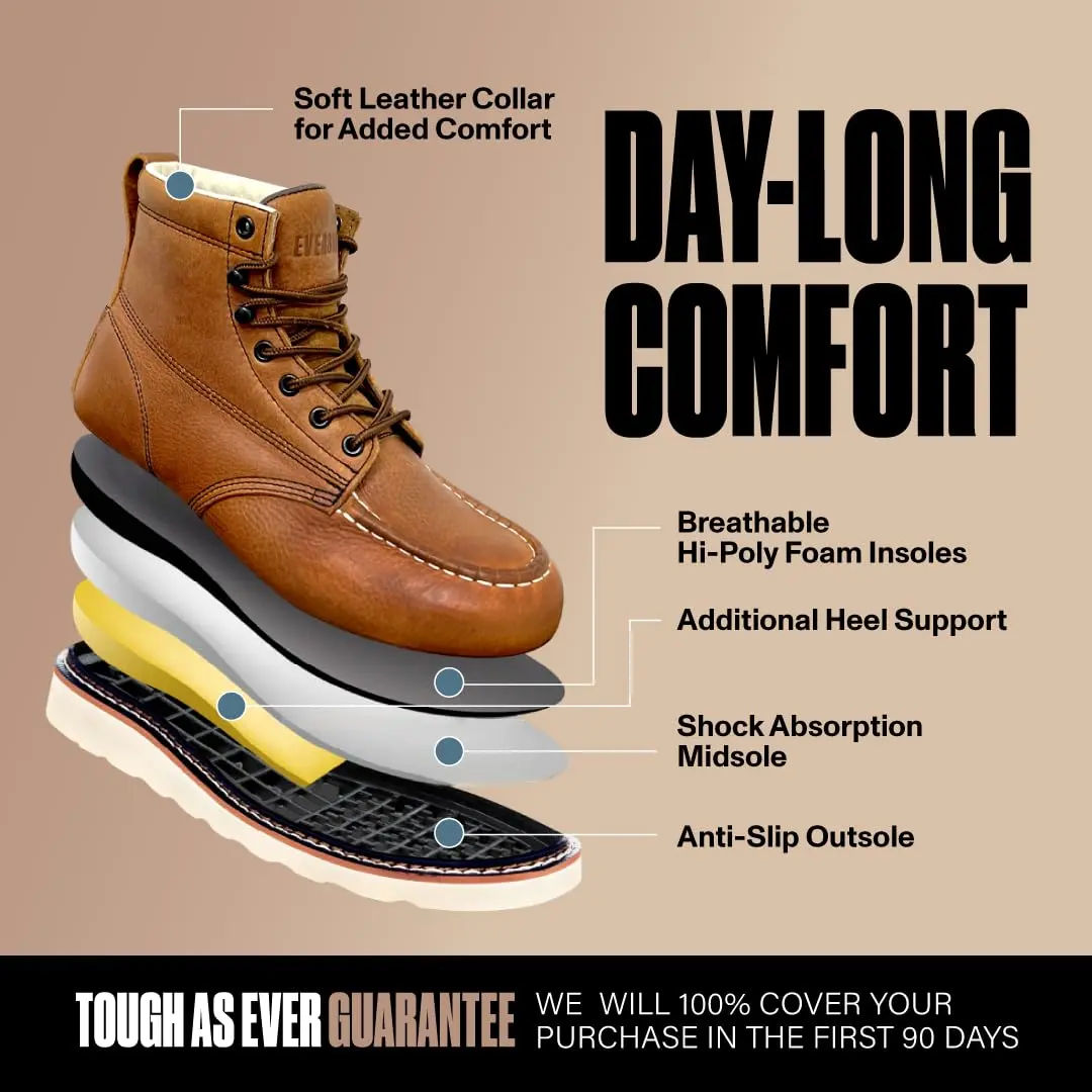 EVER BOOTS Moc Toe Work Boots for Men Lightweight Leather Ankle-High 9 US (25.4 cm) - view 2