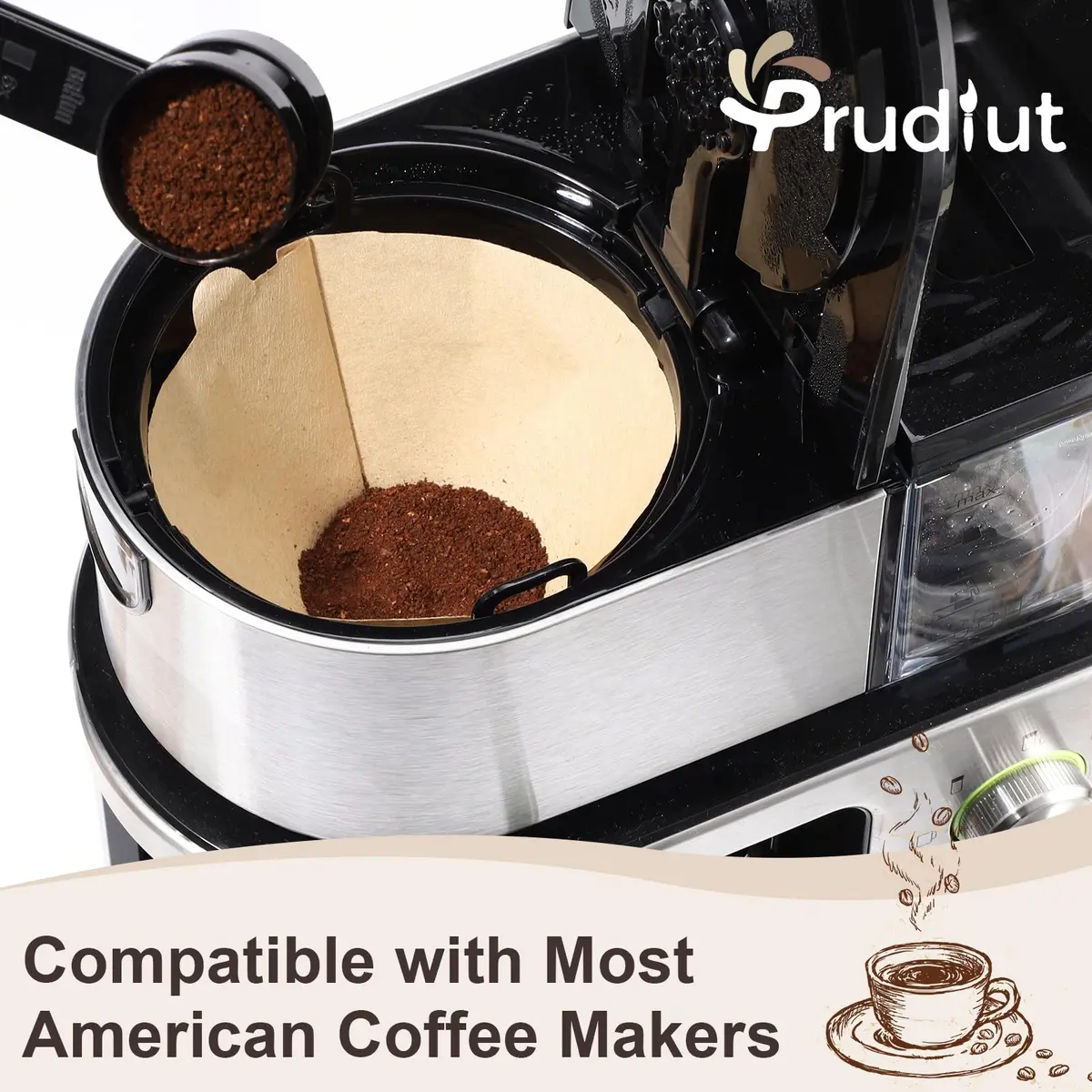 Prudiut 100 Count #4 Cone Coffee Filters 8-12 Cup | Compatible with Ninja Maker, Unbleached Natural Wood Pulp - view 5