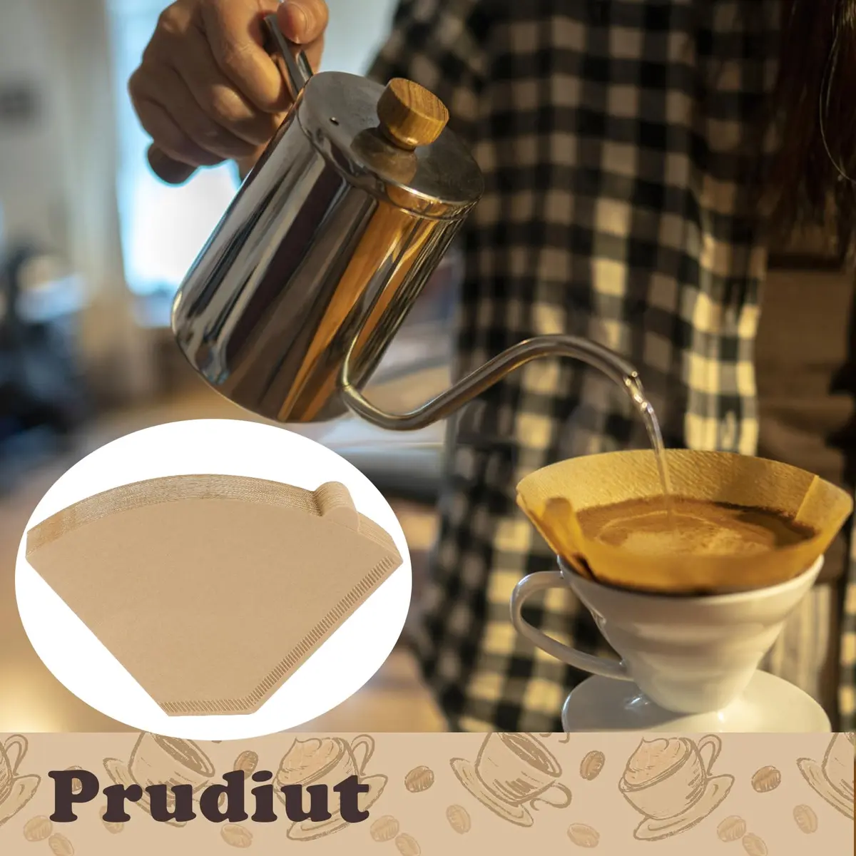 Prudiut 100 Count #4 Cone Coffee Filters 8-12 Cup | Compatible with Ninja Maker, Unbleached Natural Wood Pulp - view 6