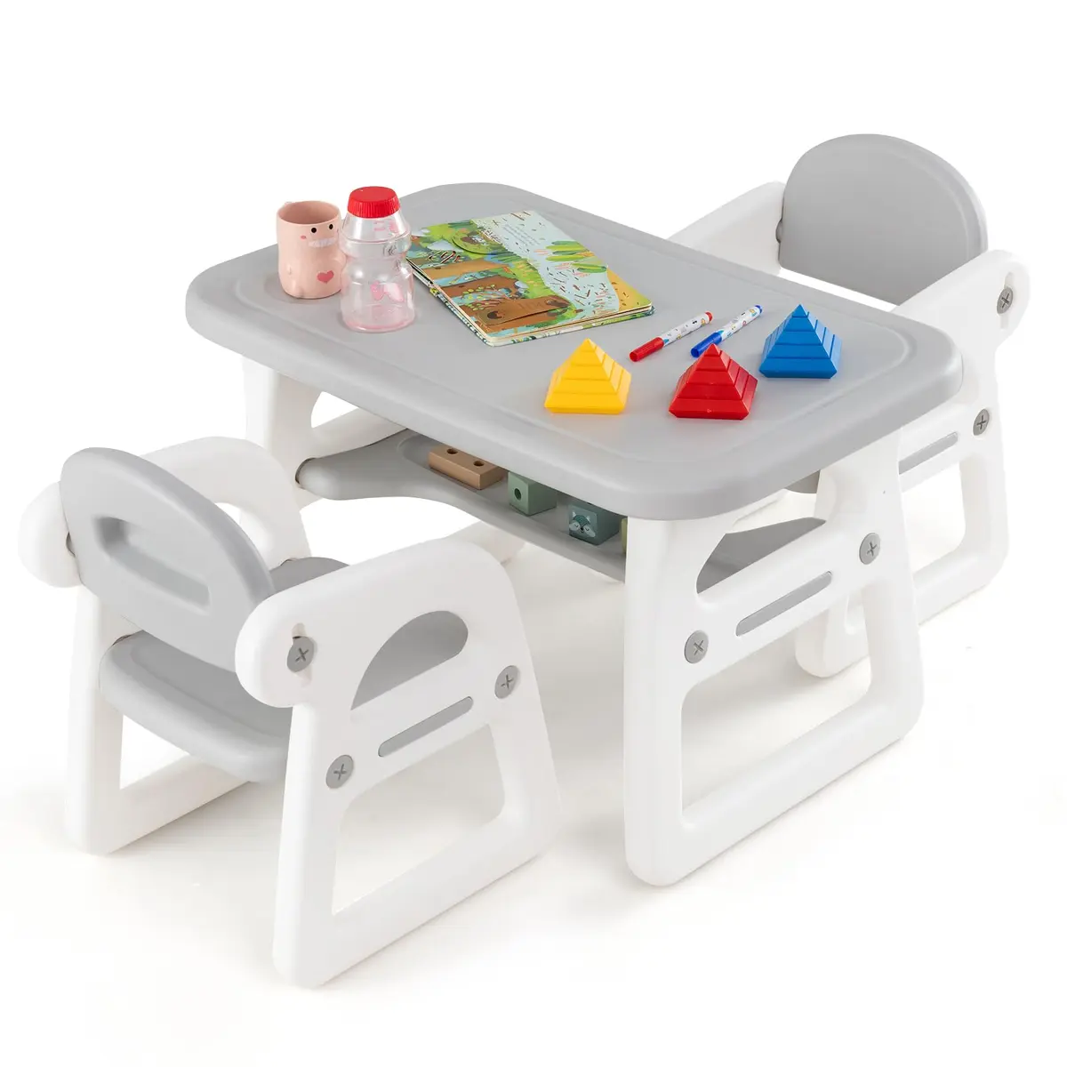 HONEY JOY Kids Table and Chair Set, Plastic Children Activity Table & 2 Chairs, 31x19 inches, for Ages 1-5, Gray | Art & Craft - main product image