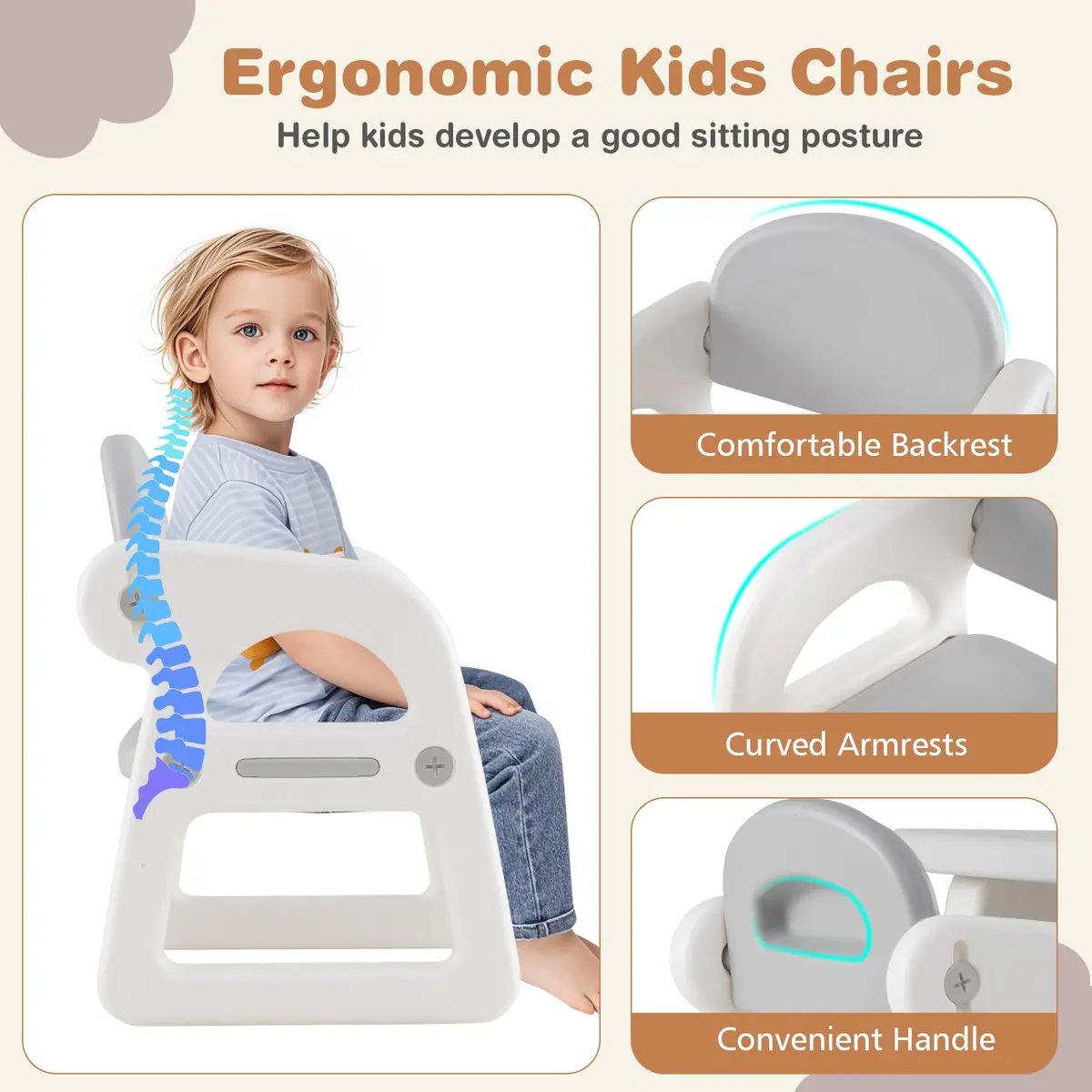 HONEY JOY Kids Table and Chair Set, Plastic Children Activity Table & 2 Chairs, 31x19 inches, for Ages 1-5, Gray | Art & Craft - view 5