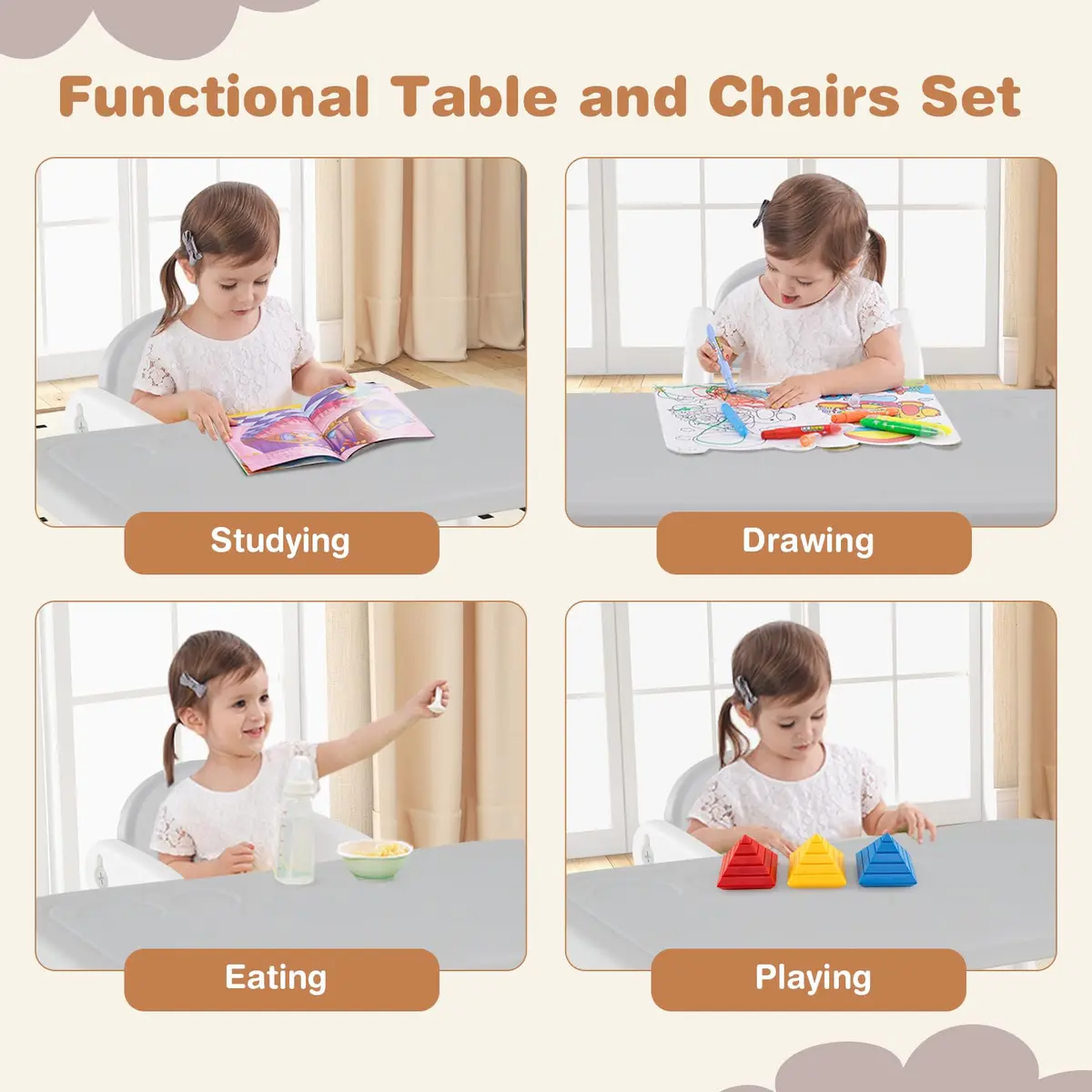 HONEY JOY Kids Table and Chair Set, Plastic Children Activity Table & 2 Chairs, 31x19 inches, for Ages 1-5, Gray | Art & Craft - view 3