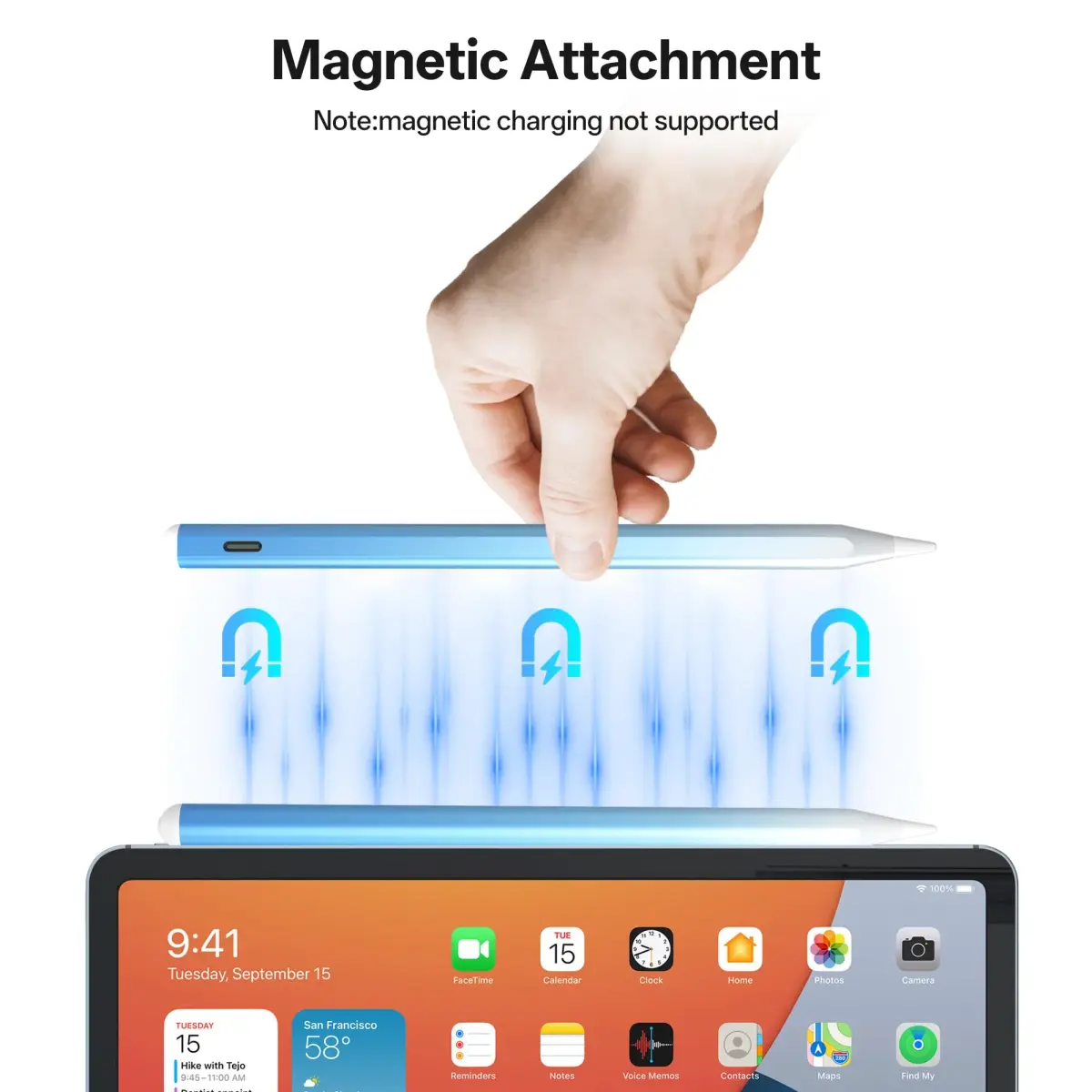 ANYQOO Stylus Pen for iPad 2018-2026, Fast Charge Pencil with Tilt & Palm Rejection, Blue | 16.5 cm (6.5 inches) - view 5