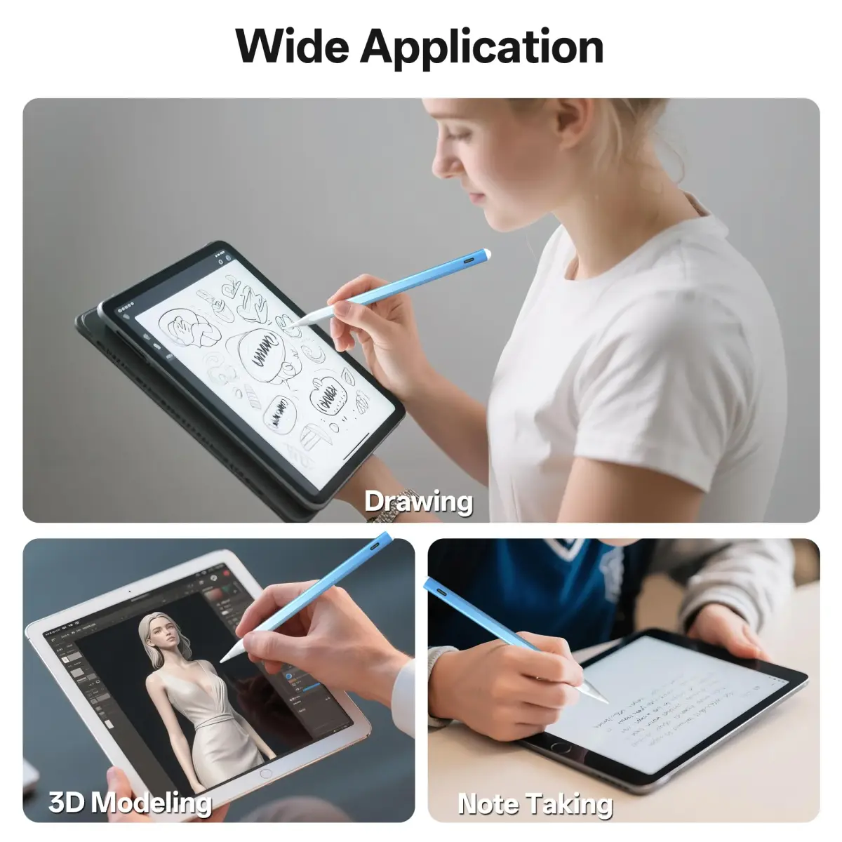 ANYQOO Stylus Pen for iPad 2018-2026, Fast Charge Pencil with Tilt & Palm Rejection, Blue | 16.5 cm (6.5 inches) - view 8