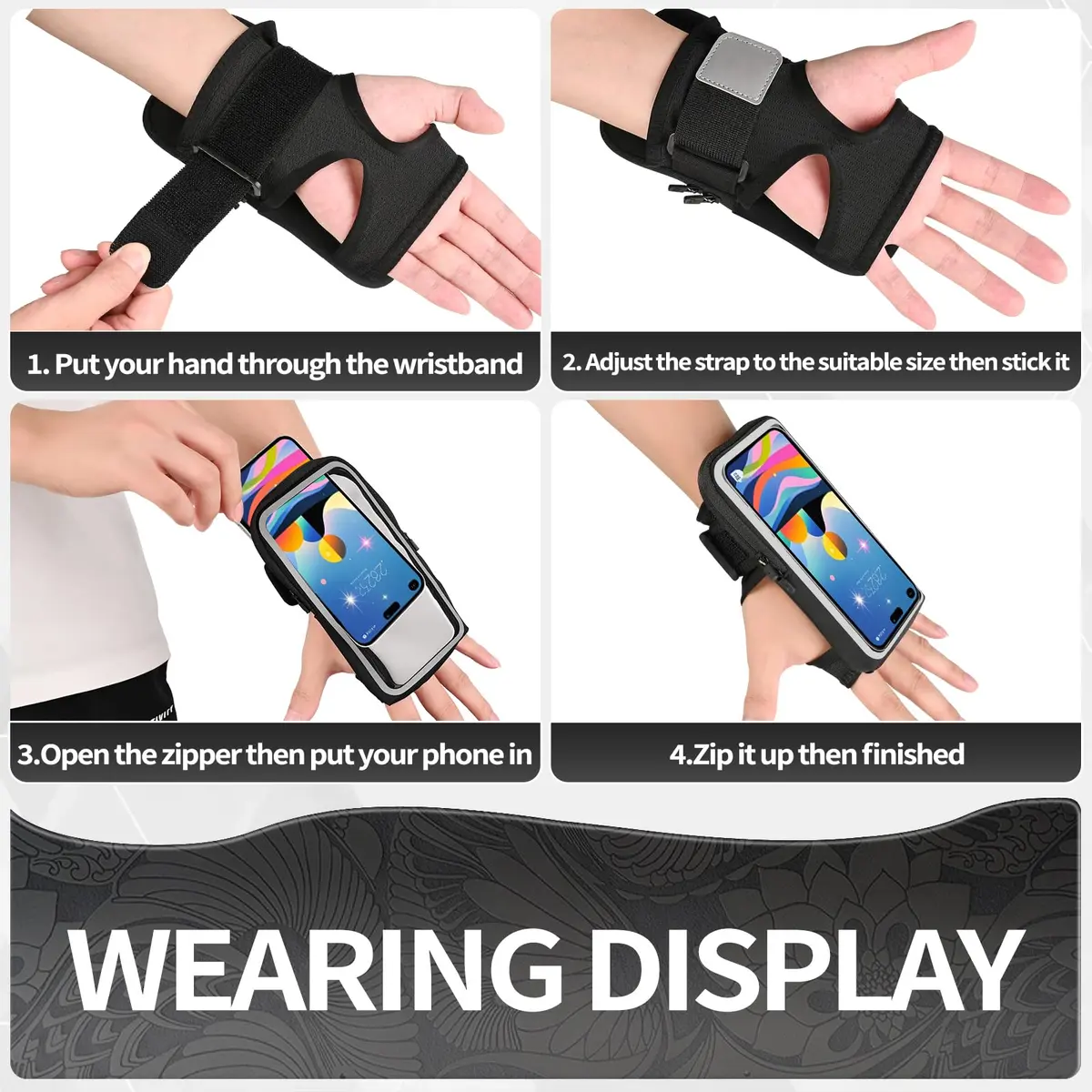 K Брела Wristband Phone Holder for Running, Forearm Armband with Card Slot, Black | Fits Phones Up to 7.0'' - view 5