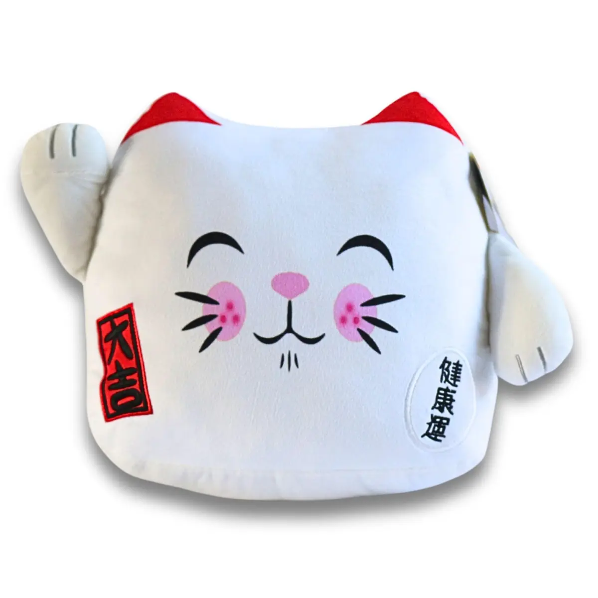 Maneki Neko Lucky Cat Plush 12" White Anime Waving Cat Decor Gift - main product image