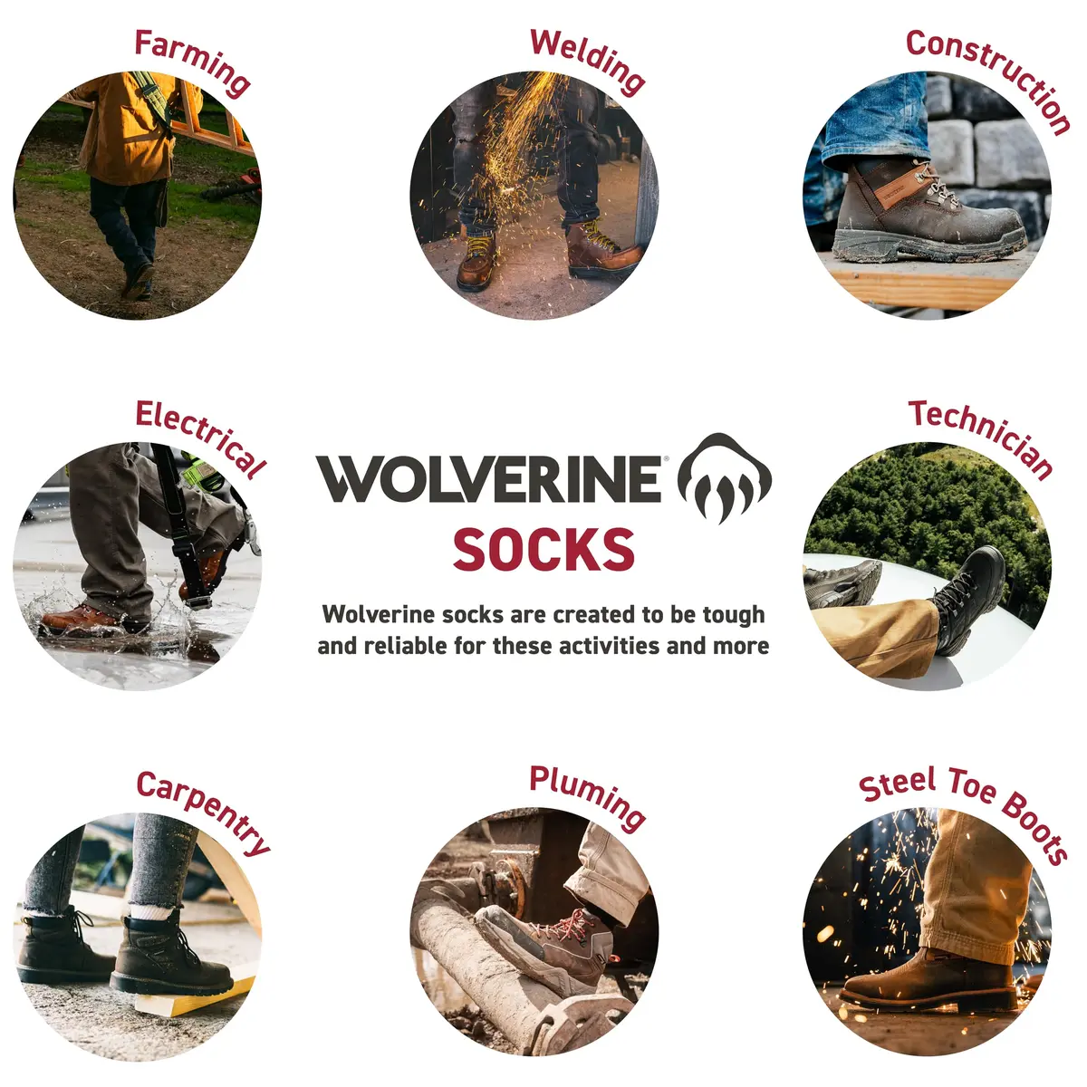 Wolverine Men's Steel Toe Cotton Work Socks 2 Pairs | Reinforced Heel & Toe, Cushioned Support - view 8