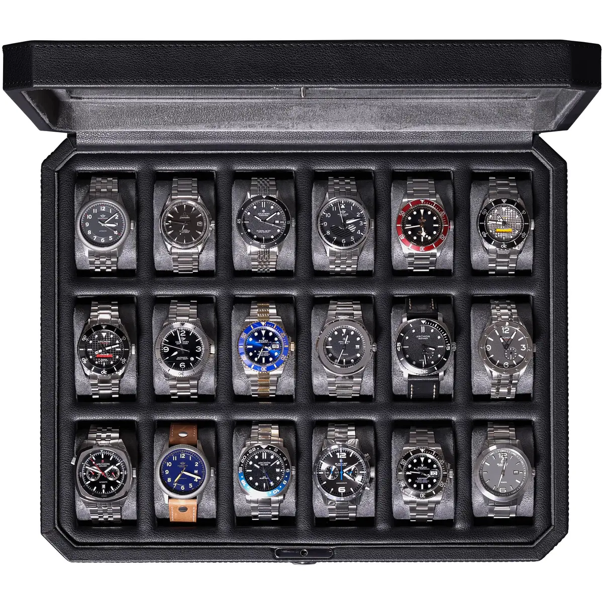 ROTHWELL 18-Slot Watch Box with Real Glass Lid & Lock | 41cm x 33cm x 9cm - main product image
