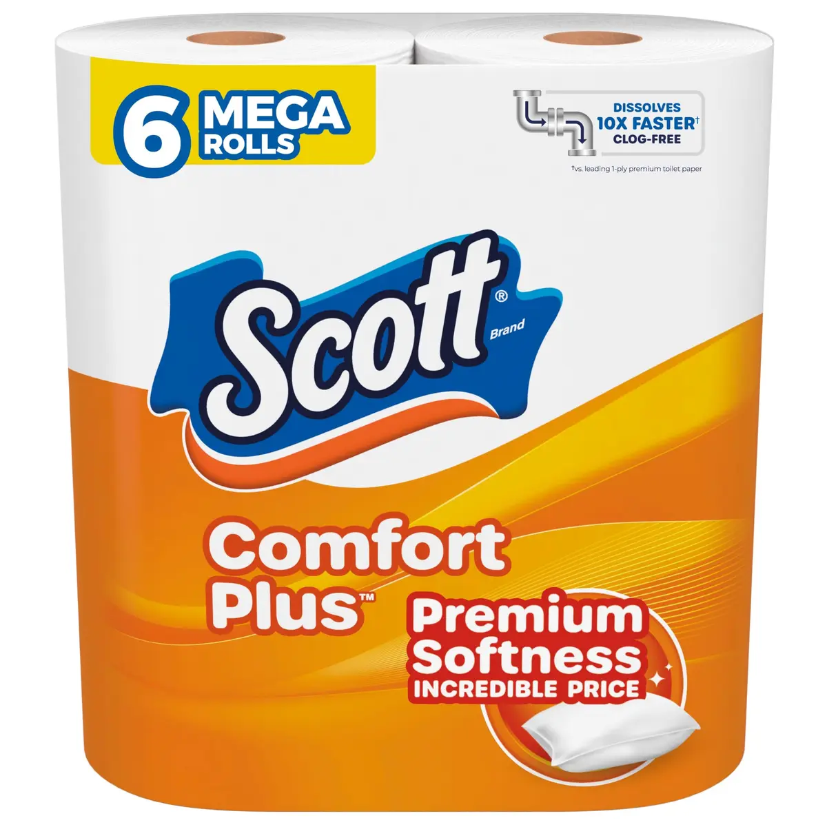 Scott ComfortPlus Toilet Paper, 6 Mega Rolls (1860 Sheets Total) | Septic-Safe & Clog-Free - main product image