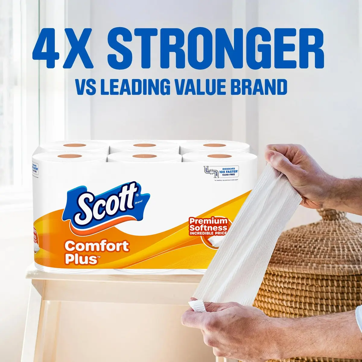 Scott ComfortPlus Toilet Paper, 6 Mega Rolls (1860 Sheets Total) | Septic-Safe & Clog-Free - view 3