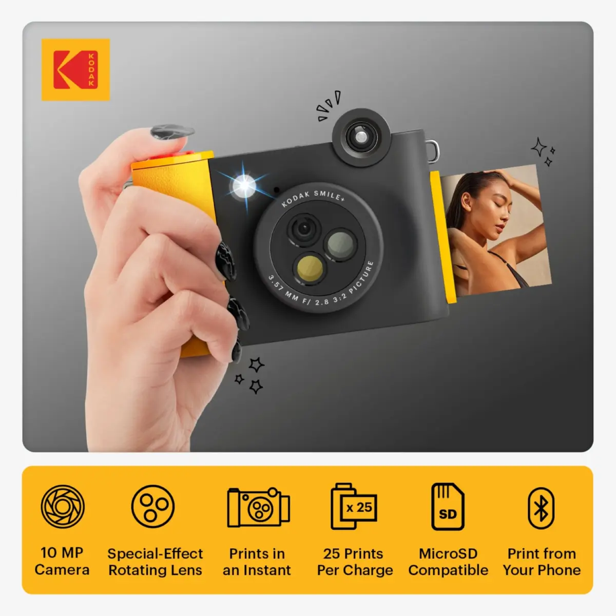 KODAK Smile+ 2-in-1 Digital Instant Camera & Printer 10MP, 2x3" Prints | Black - view 2