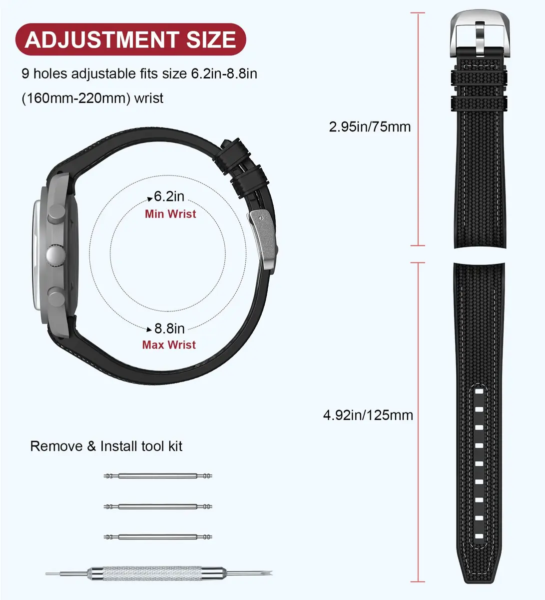 REBANDACE Silicone Watch Strap for Omega x Swatch Moonswatch 20mm | Curved End, Black with White Line - view 7