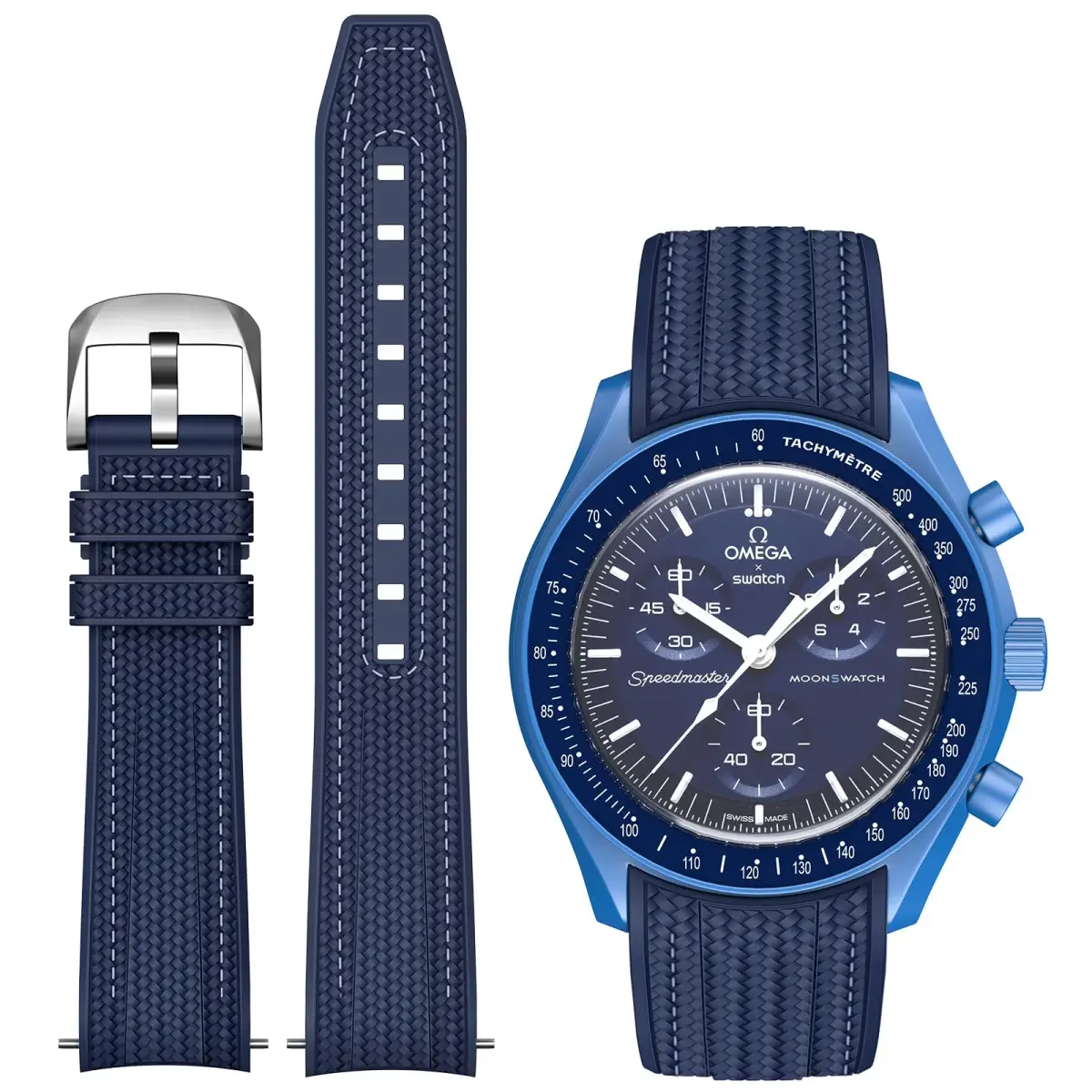REBANDACE Silicone Watch Strap for Omega x Swatch Moonswatch 20mm | Curved No-Gap Design, Adjustable Size - main product image