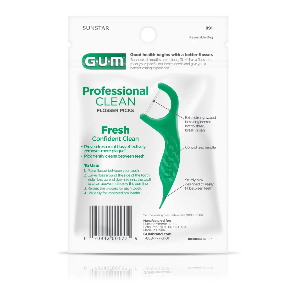 GUM Professional Clean Floss Picks 180 Count (Pack of 2) | Shred-Resistant Mint Flavor - view 9