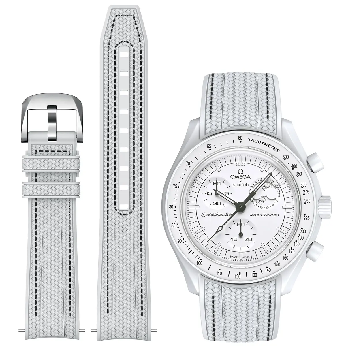 REBANDACE Silicone Watch Strap for Omega x Swatch Moonswatch, 20mm Curved End with Stainless Steel Buckle | Adjustable Fit for Men & Women - main product image