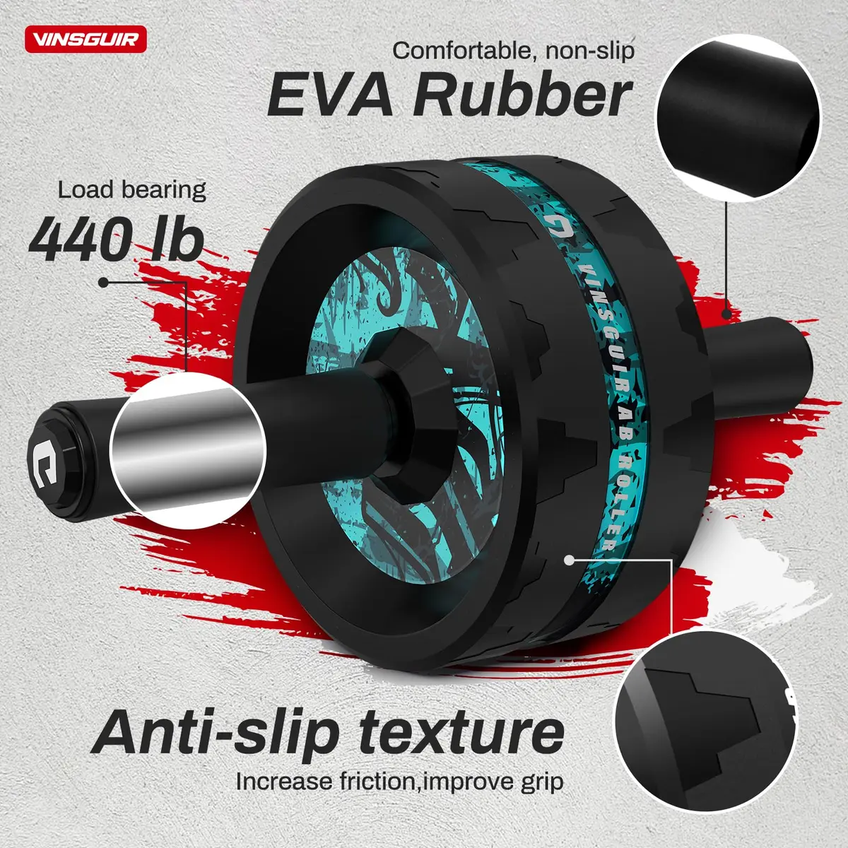 VINSGUIR Ab Roller Wheel for Home Gym, Core & Abs Workout with Knee Pad Set | Supports Up to 200kg - view 6