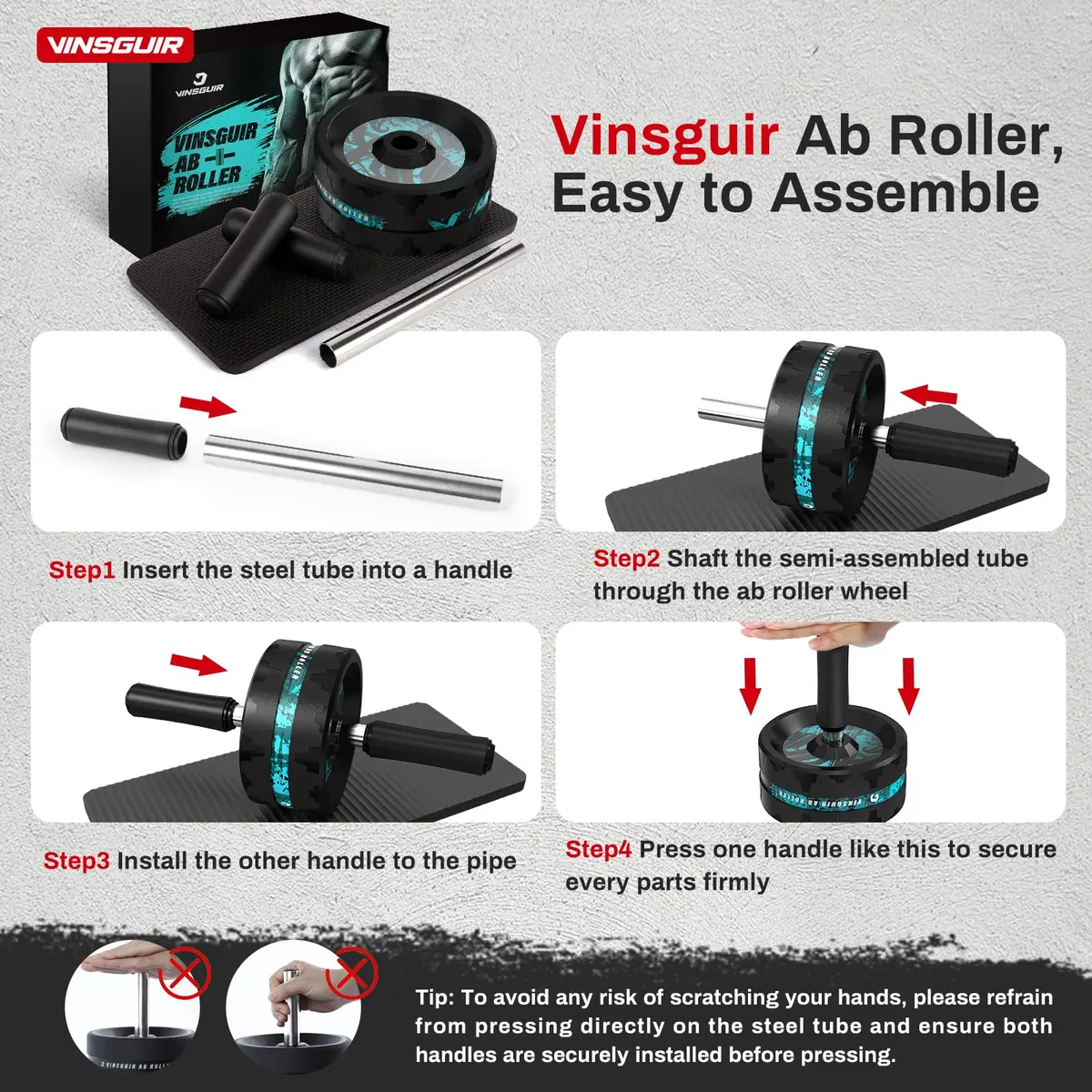 VINSGUIR Ab Roller Wheel for Home Gym, Core & Abs Workout with Knee Pad Set | Supports Up to 200kg - view 7
