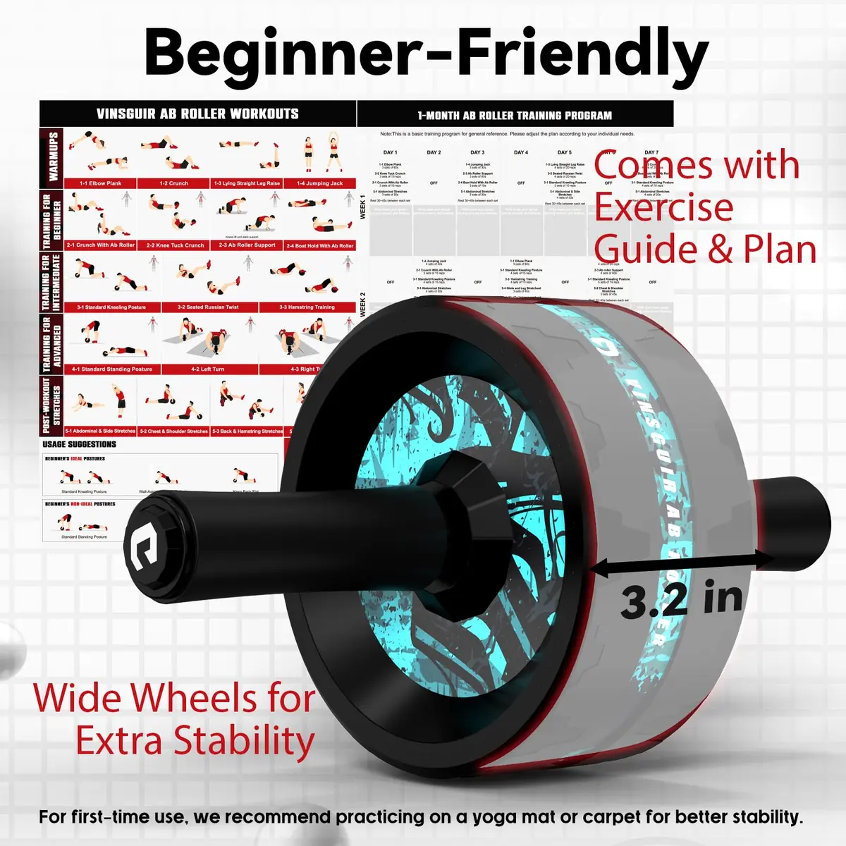 VINSGUIR Ab Roller Wheel for Home Gym, Core & Abs Workout with Knee Pad Set | Supports Up to 200kg - view 9