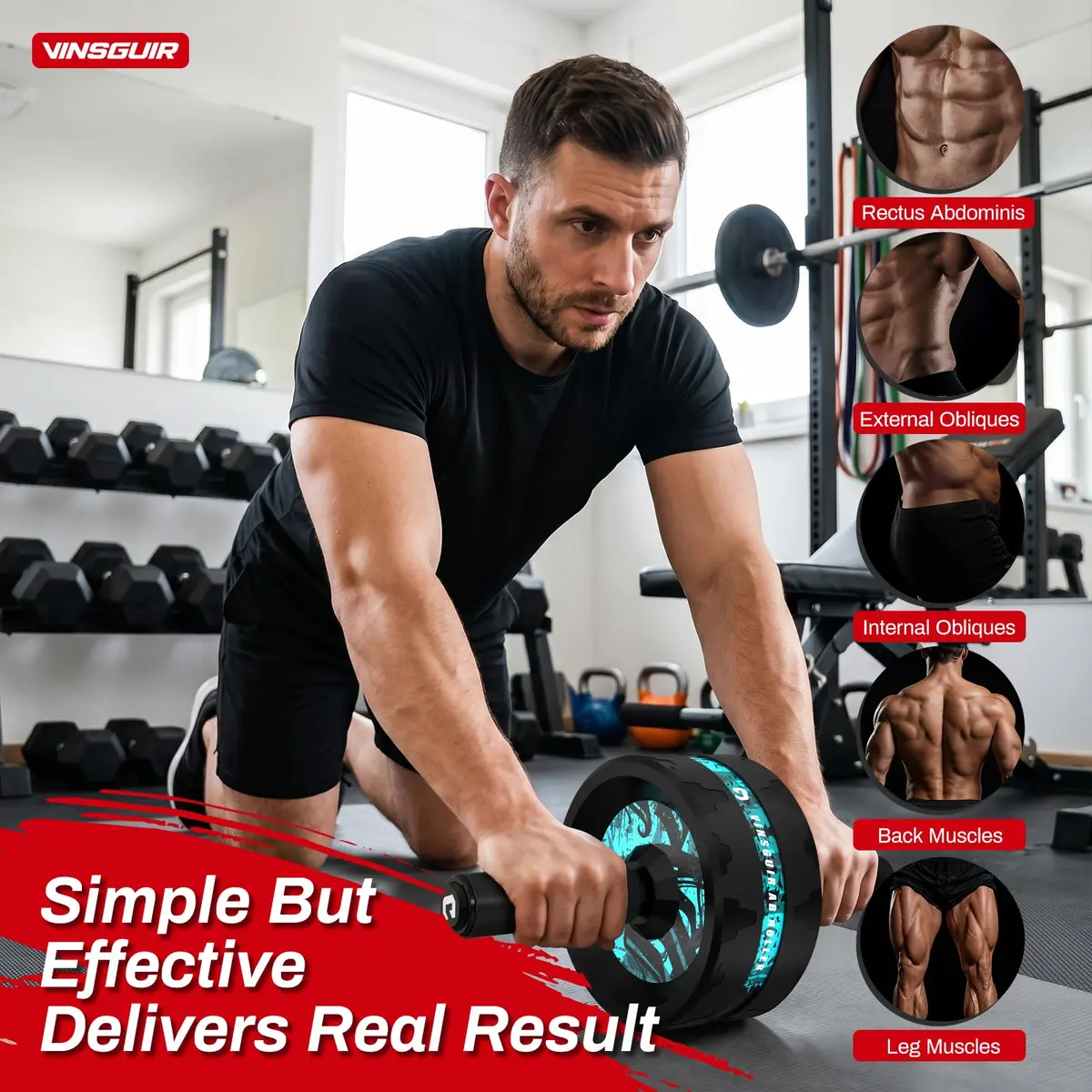 VINSGUIR Ab Roller Wheel for Home Gym, Core & Abs Workout with Knee Pad Set | Supports Up to 200kg - view 3