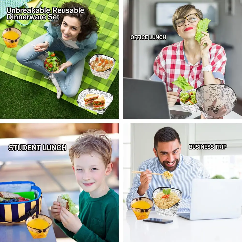 MIUPOO Collapsible Bowl Plate Cup Set | Portable Foldable Camping Tableware, Food Grade Material, 3 Sizes - view 5