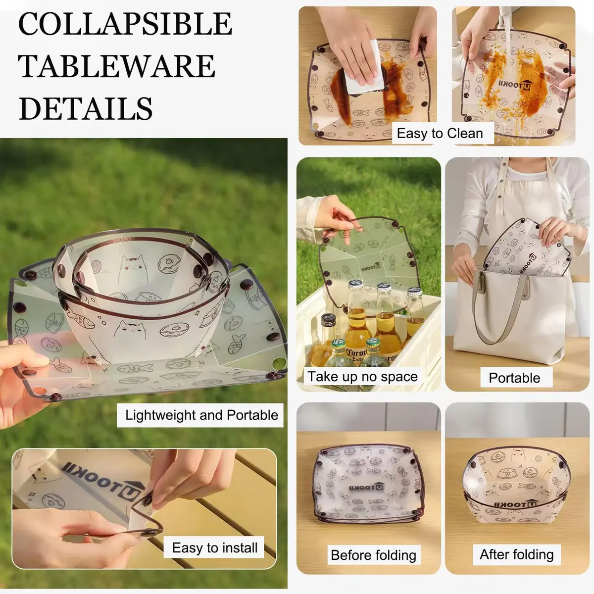 MIUPOO Collapsible Bowl Set, Portable Mess Kit, Food Grade Material, 7×5.5×3.5 Inches, 4 Pieces - view 3