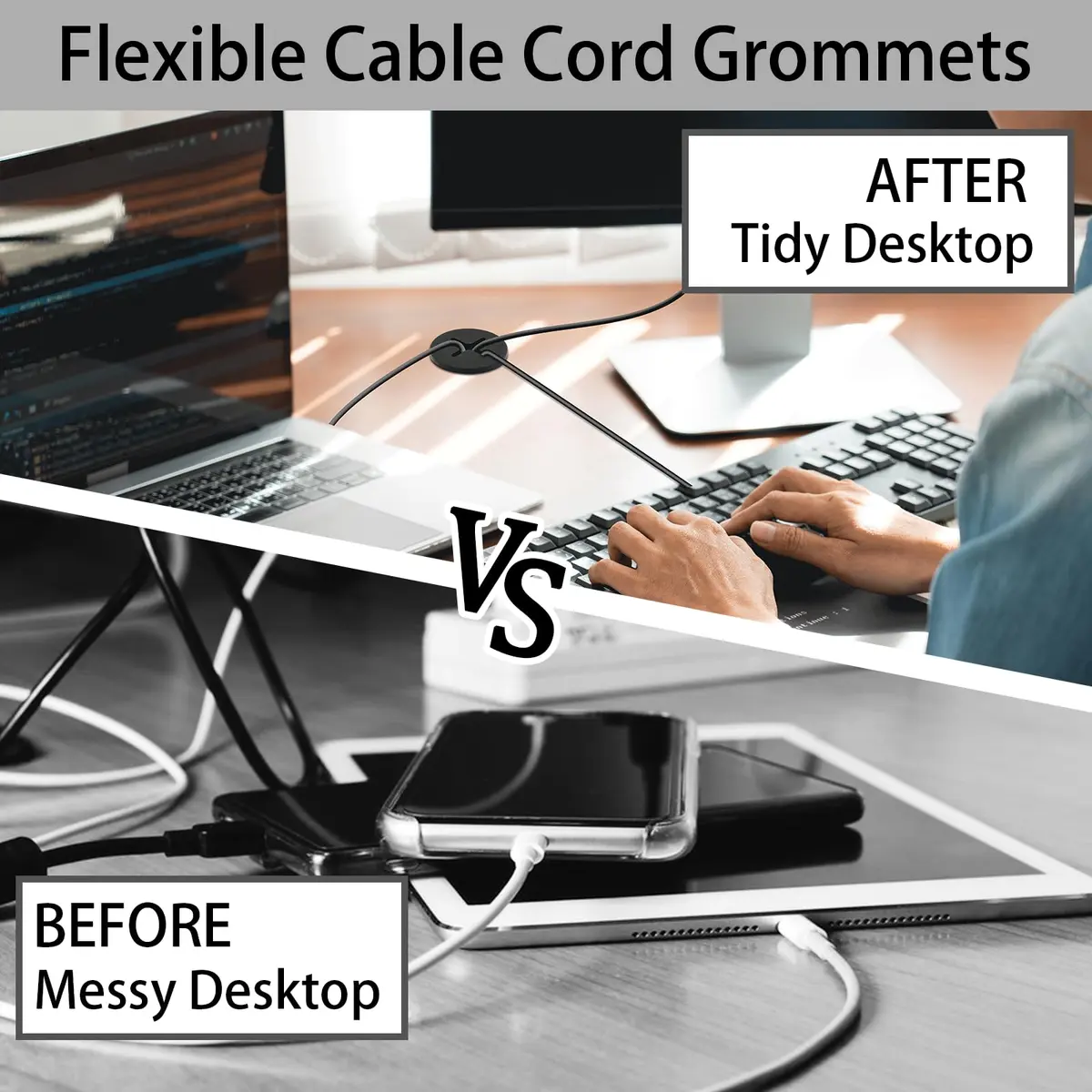 KITANIS 1 Inch (25mm) Desk Grommet | Cable Management for Furniture with Hole Saw (Black) - view 6