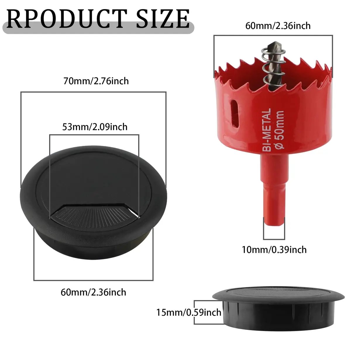 KITANIS 2-3/8 Inch(60mm) Desk Grommet | Wire Management & Cable Cover in Black - view 2