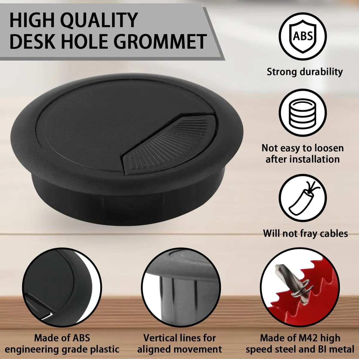 KITANIS 2-3/8 Inch(60mm) Desk Grommet | Wire Management & Cable Cover in Black - view 3