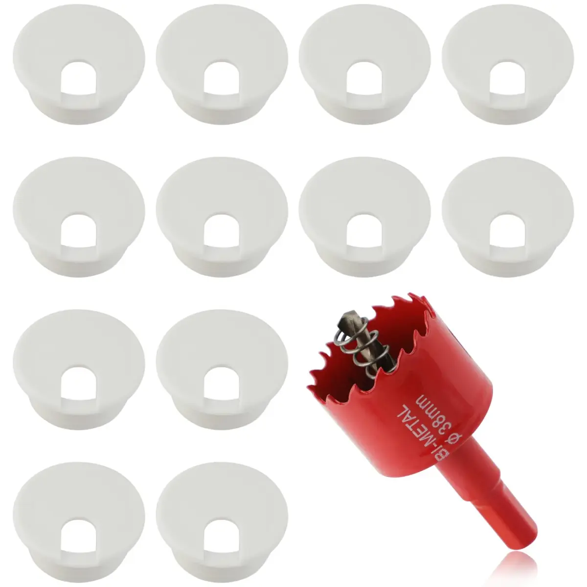 KITANIS 1.5 Inch (38mm) White Desk Grommet with Hole Saw | 12-Piece Set for Cable Management - main product image