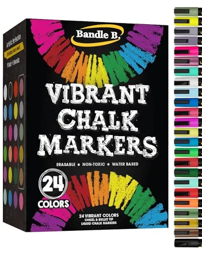 Bandle B. Chalk Markers Assorted Colors Value Pack | Non-Toxic Liquid Chalk Pens for Glass & Chalkboards - main product image