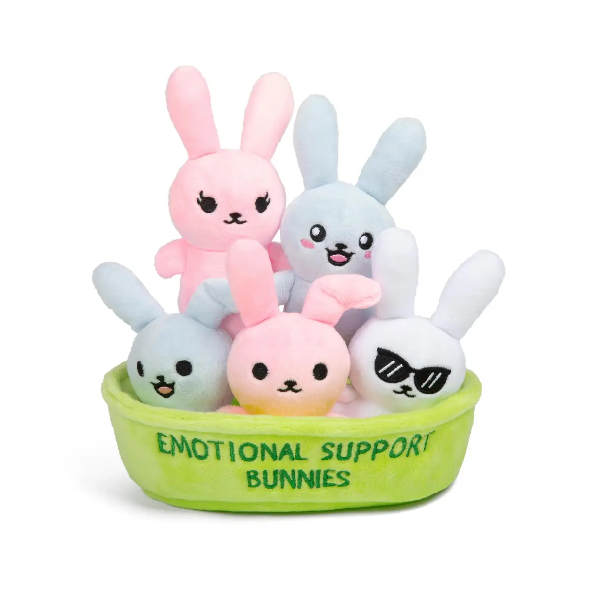 WHAT DO YOU MEME? Emotional Support Bunnies Plush Toy Set with Basket | 5 Plushies (8 inches) - main product image