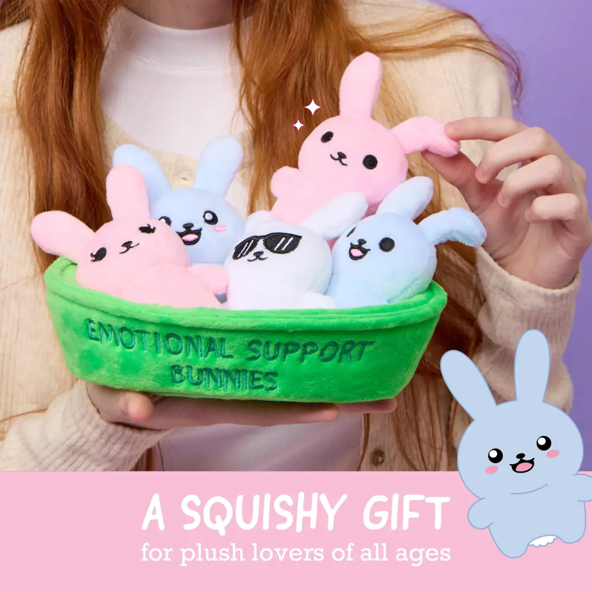WHAT DO YOU MEME? Emotional Support Bunnies Plush Toy Set with Basket | 5 Plushies (8 inches) - view 2