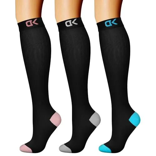 CHARMKING Compression Socks for Women & Men (3 Pairs, L/XL) | 15-20 mmHg Knee High Support for Circulation - main product image