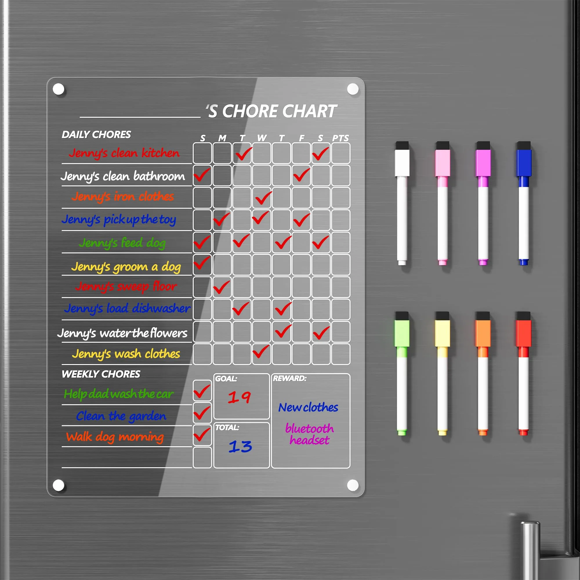 Neatsure Acrylic Magnetic Calendar for Fridge, Clear Monthly Planner Board with 8 Colors Markers - main product image